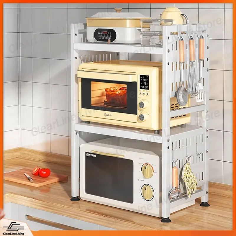 Multifunctional Microwave Oven Shelf for Kitchen Countertop Storage Wrought Iron Rice Cooker Stand Oven Rack Space Saving