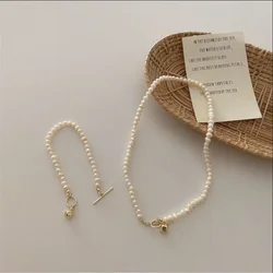Minar Korean Vintage Natural Freshwater Pearl Chokers Necklaces for Women Gold Color Copper Toggle Clasp Circle Necklace Jewelry