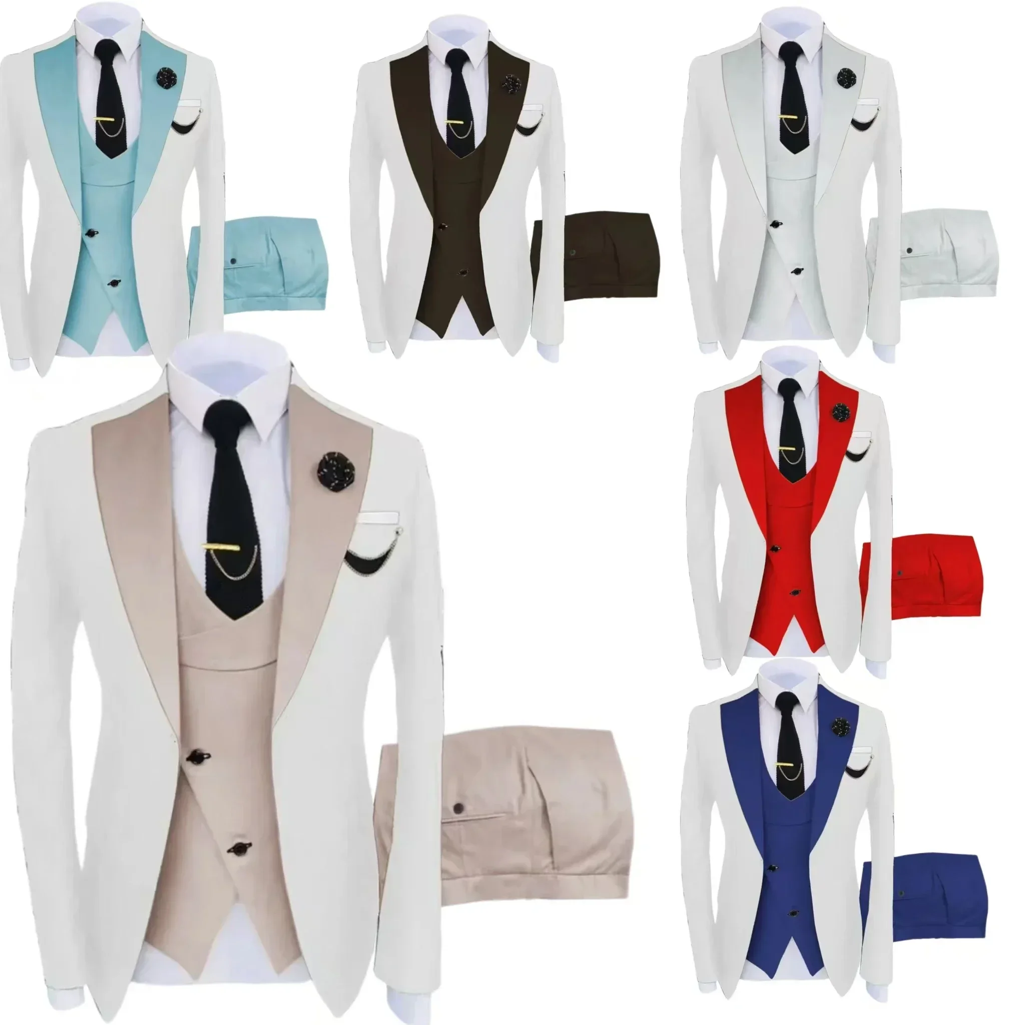 Slim Fit Tuxedo Set Wedding Party Business Graduation，3-piece Fitted Jacket，Vest and Pants Set，Regular Classic Suits for Men