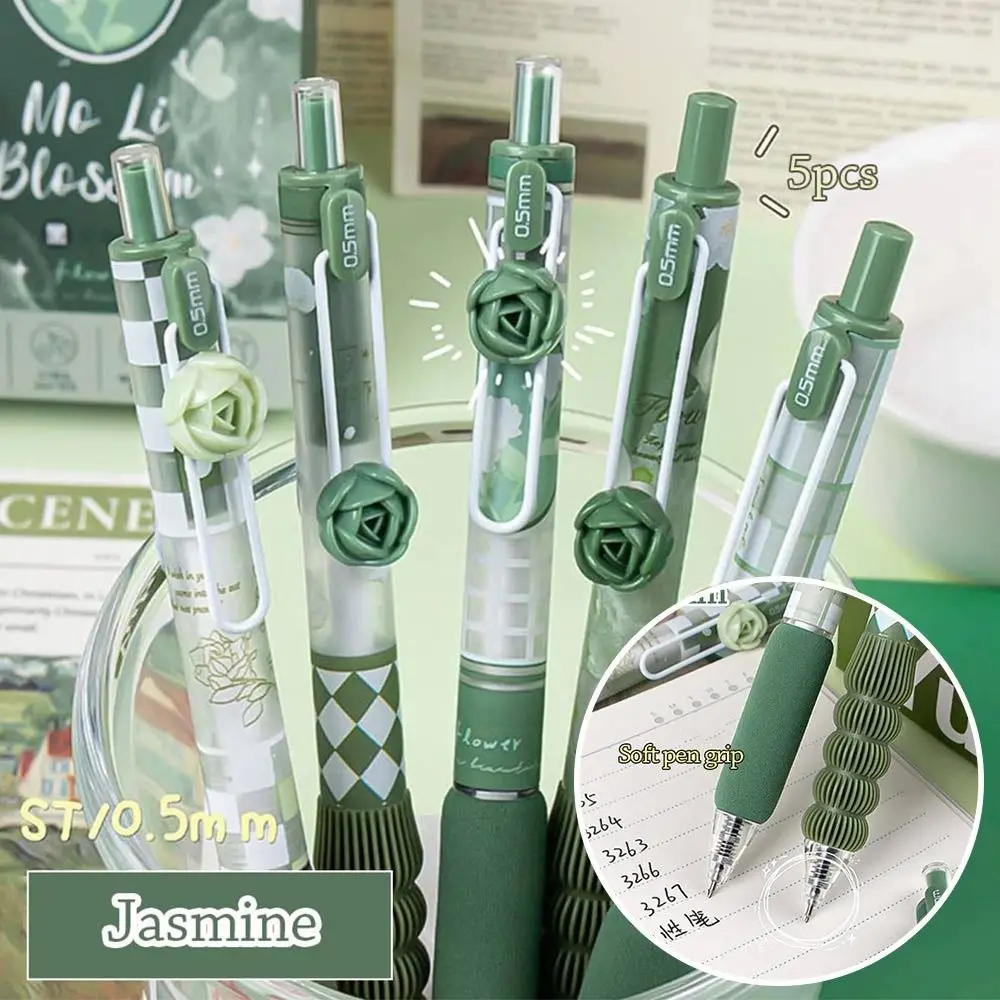 5 개/대 귀여운 ST 펜촉 꽃 프레스 젤 펜 빠른 건조 0.5mm 검정 잉크 중립 펜 부드러운 쓰기 쓰기 편지지 시험