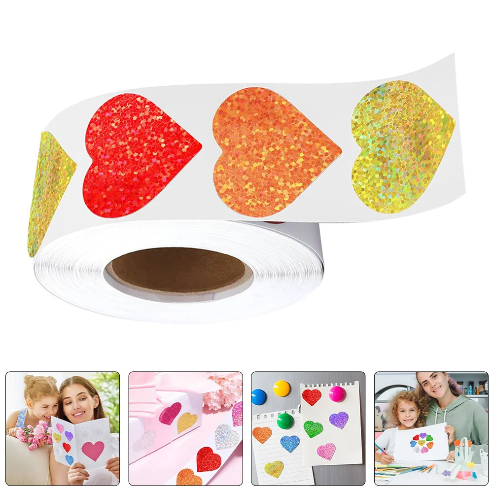 

1 Roll Decorative Heart Stickers Glitter Valentine's Day Love Labels for Present Packaging Envelope Sealing Scrapbook Craft