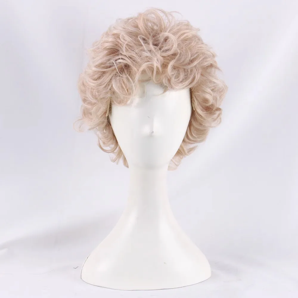 夏かわいいライトゴールデンショートカーリーロリータかわいい原宿甘い人工毛コスプレ衣装ウィッグ + ウィッグキャップ