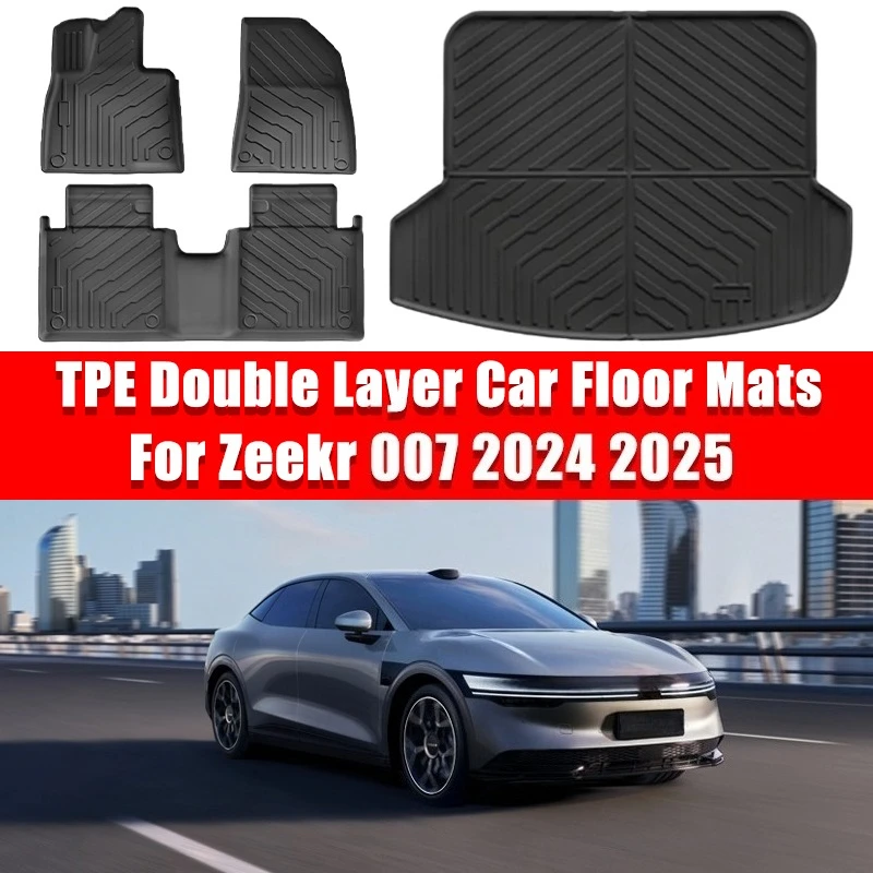 TPE Double Layer Car Floor Mats for ZEEKR 007 All-Weather Non-Slip Waterproof Precision Fit Trunk Protective Pad Auto Accessory