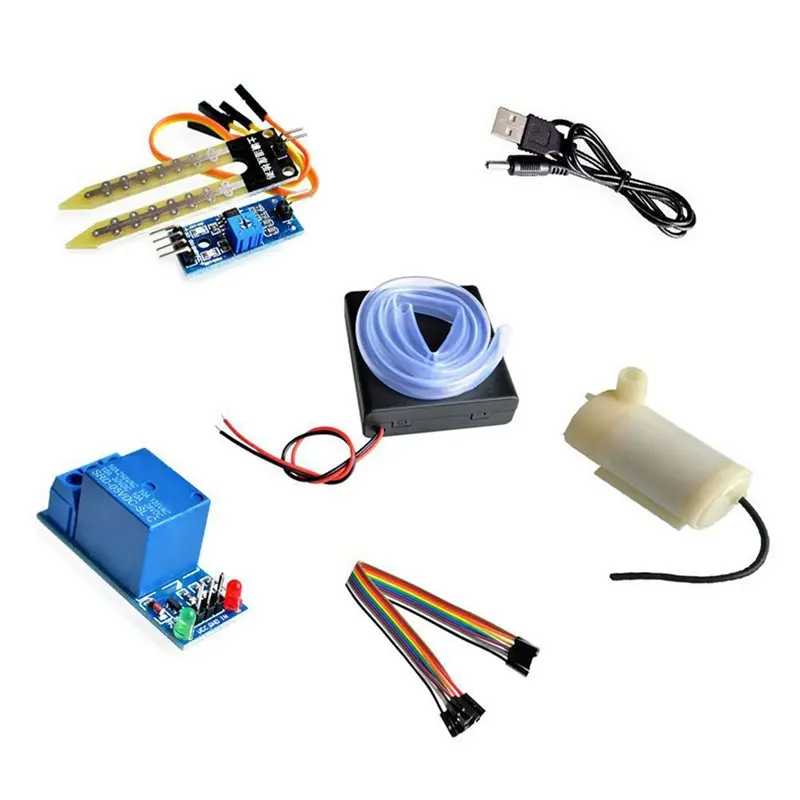 AC88-10Set Automatic Irrigation DIY Kit Water Pump Soil Moisture Detection Garden Drip Watering Watering Irrigation System