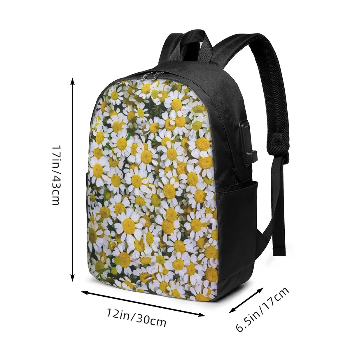 Daisy Flower Pattern Realistic Backpack Travel Notebook Bag Computer College Student School Bag Laptop Shoulder Bags Men Women