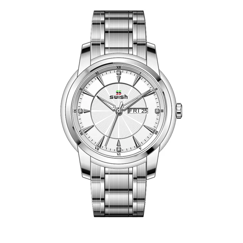 Metallic Mens Round Watches Quartz Watch Waterproof Wristwatch Stainless Steel Couple Watches