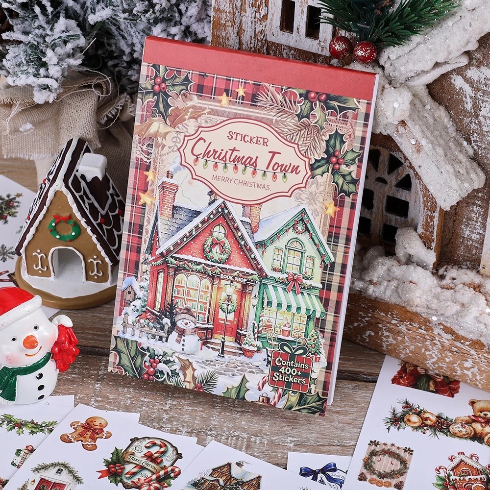 1 Pack 400+ Christmas Town Washi Stickers Santa Snowman Reindeer Presents for Journals Scrapbooks DIY Christmas Party Decor