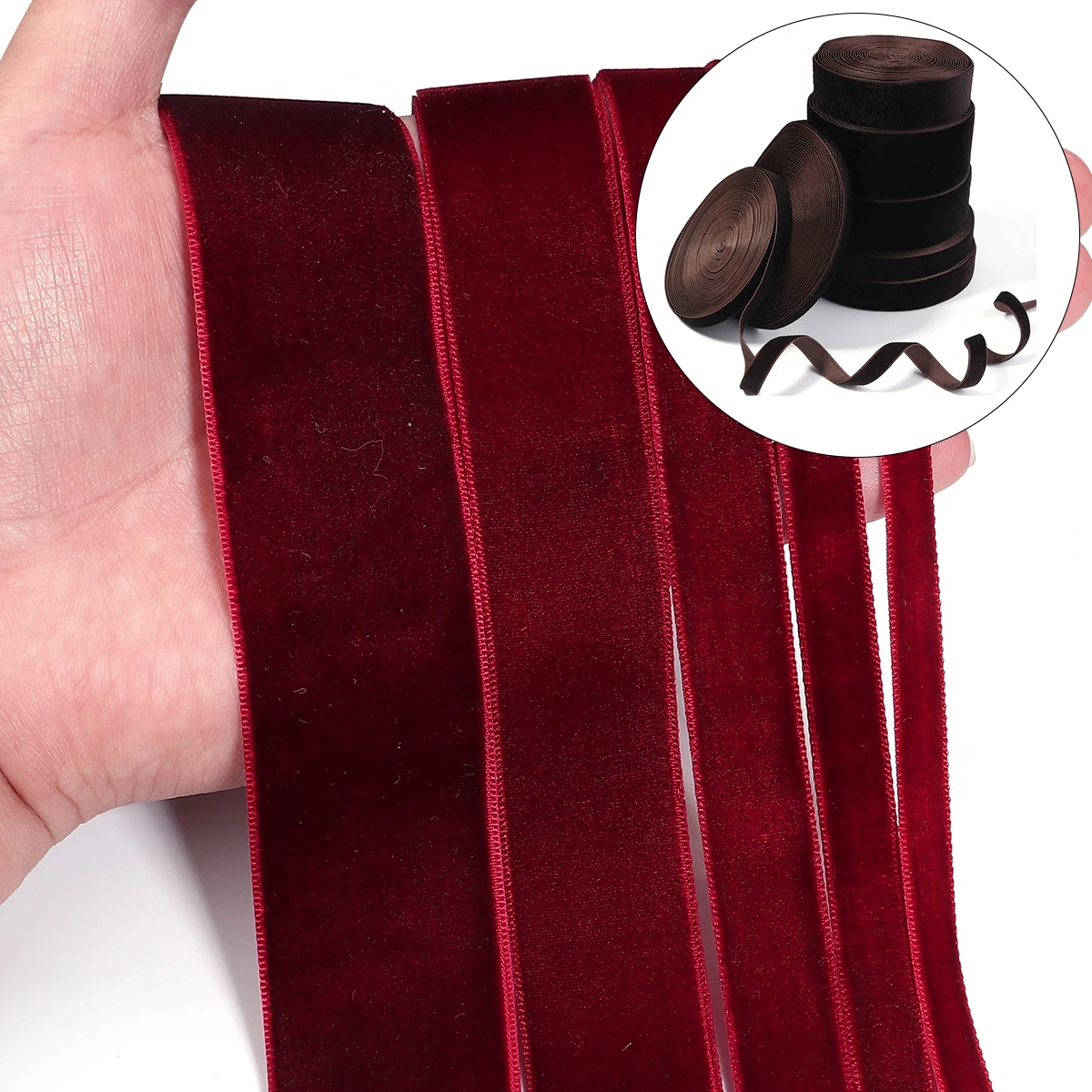 

5/10 ярдов бархатные ленты коричневого, темно-красного цвета, односторонняя флокированная лента для ювелирных изделий, сделай сам, рождественские поделки, упаковочное украшение