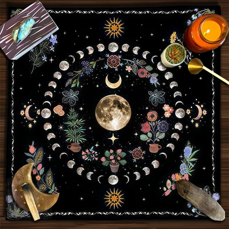 Celestial Moon Lotus Witch Tarot Altar Cloth Divination Spread Mat Witchcraft Astrology Wiccan Home Decor