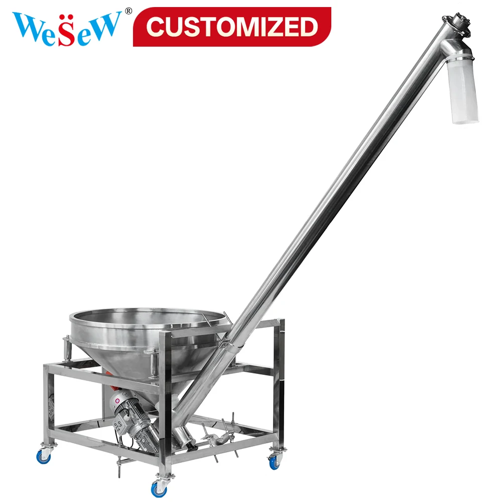 Custom-Designed Inclined Stainless Steel Screw Conveyor, Automatic Feeding System For Transporting Non-Free-Flowing Powdered Pro