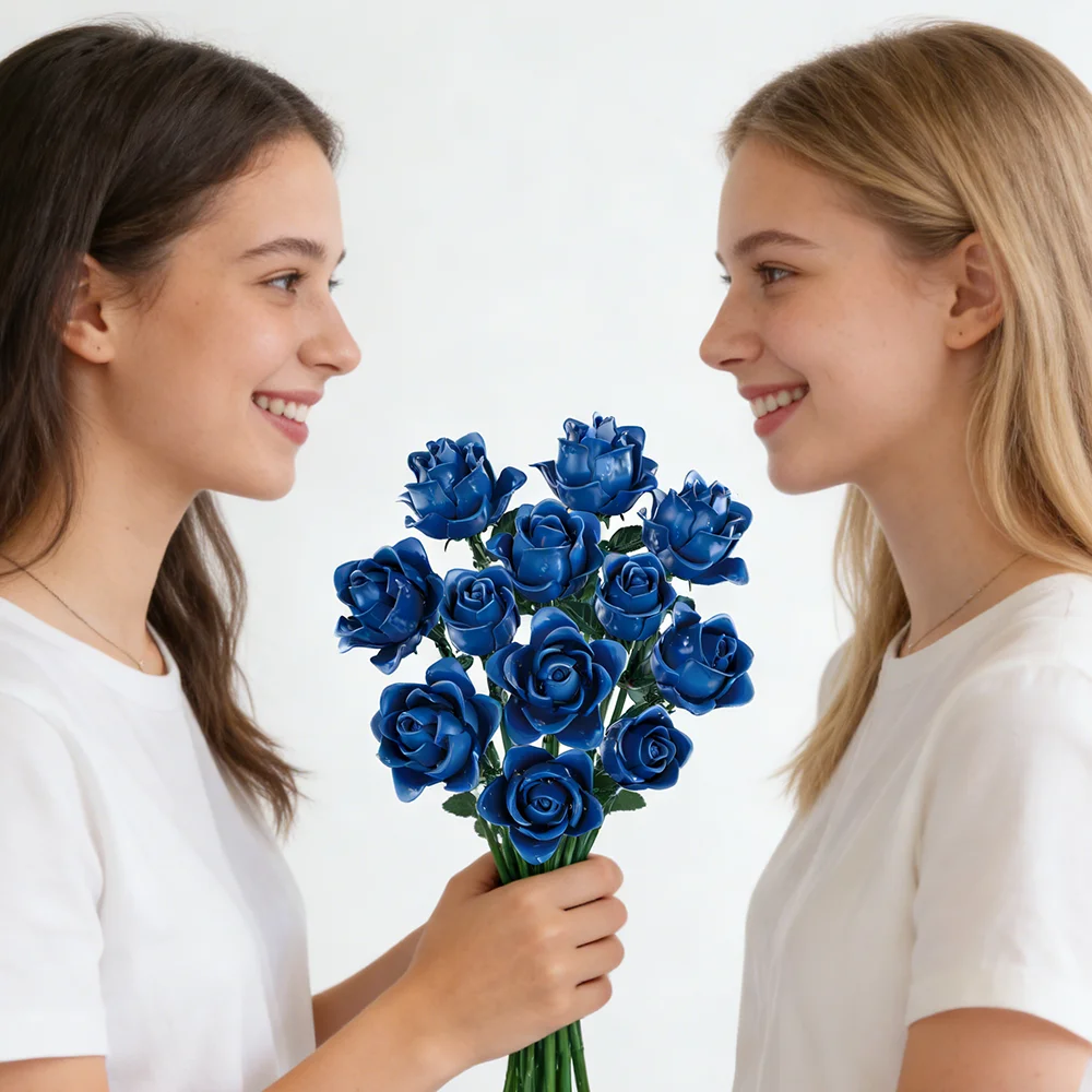 

Элегантный букет синих роз, вечные строительные блоки, 5885 шт., День святого Валентина, подруга, подарок «сделай сам», MOC, украшения для домашнего декора, детские игрушки