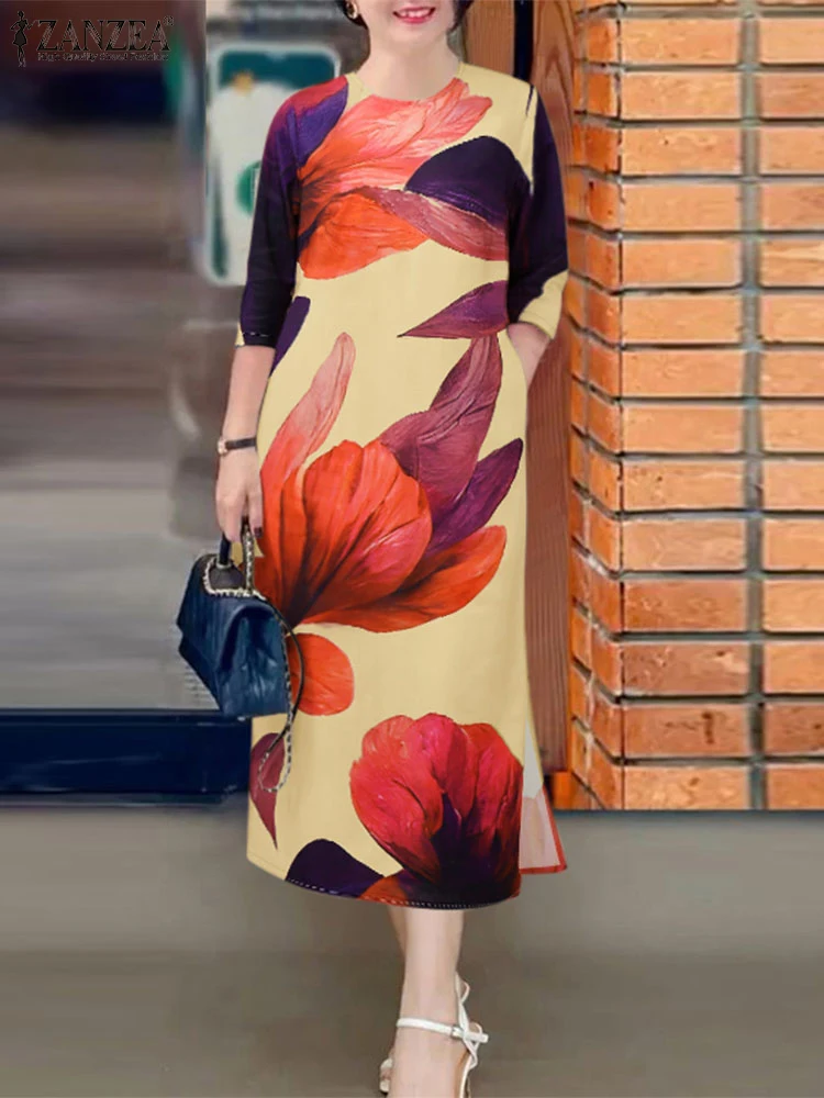 

2025 Spring Summer Floral Printed Dresses ZANZEA Women Bohemain Holiday Sundress Casual Work Vestidos Robe Femme Maxi Long Dress