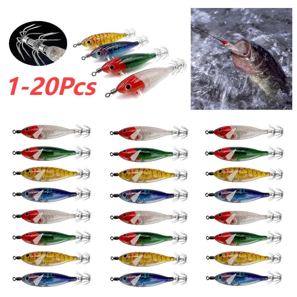 5.7g/8cm Cuttlefish Attracting Lure Double Hook Lifelike Squid Hook Fishing Tackles Luminous Squid Jig Hooks Fishing Accessories