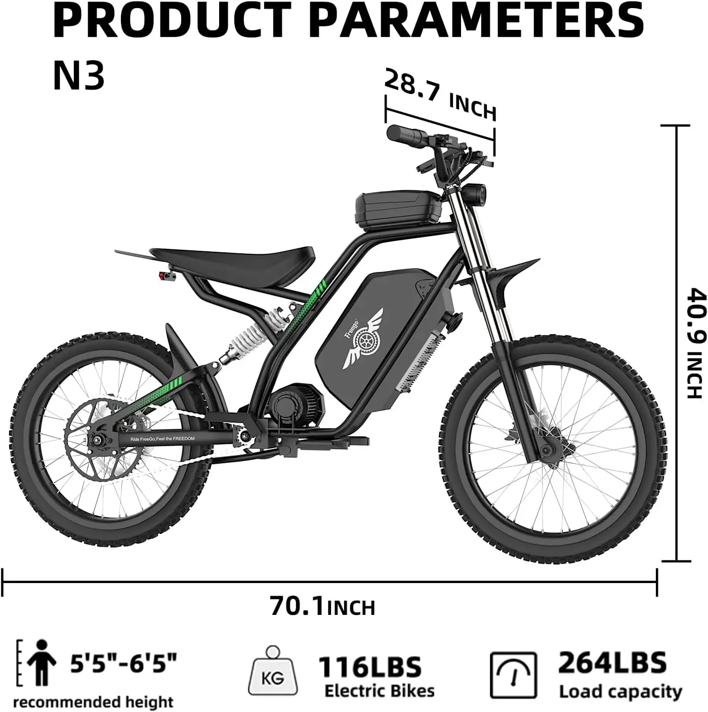 Freego Nova 3 دراجة كهربائية ثنائي الوضع دراجة ترابية كهربائية 3000 واط محرك 60 فولت 25 أمبير بطارية 40MPH على الطرق الوعرة دراجة الفرامل الهيدروليكية