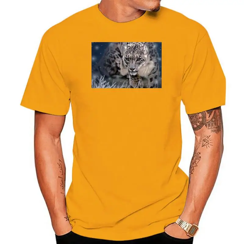 Fashion Snow Leopard On Men Black T-shirt Short Sleeve Tops & Tees Cotton Clothing 3D Digital Print Your Own T Shirt