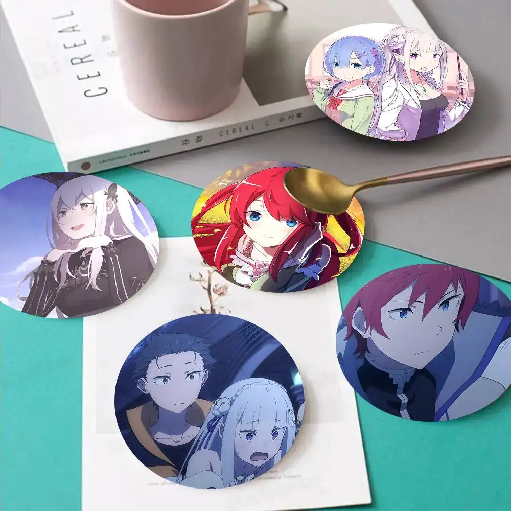 1pc Anime Re Zero-Starting Life In Another World Wooden Coaster Colour Printing Cup Mat Home Desk Decoration Gifts