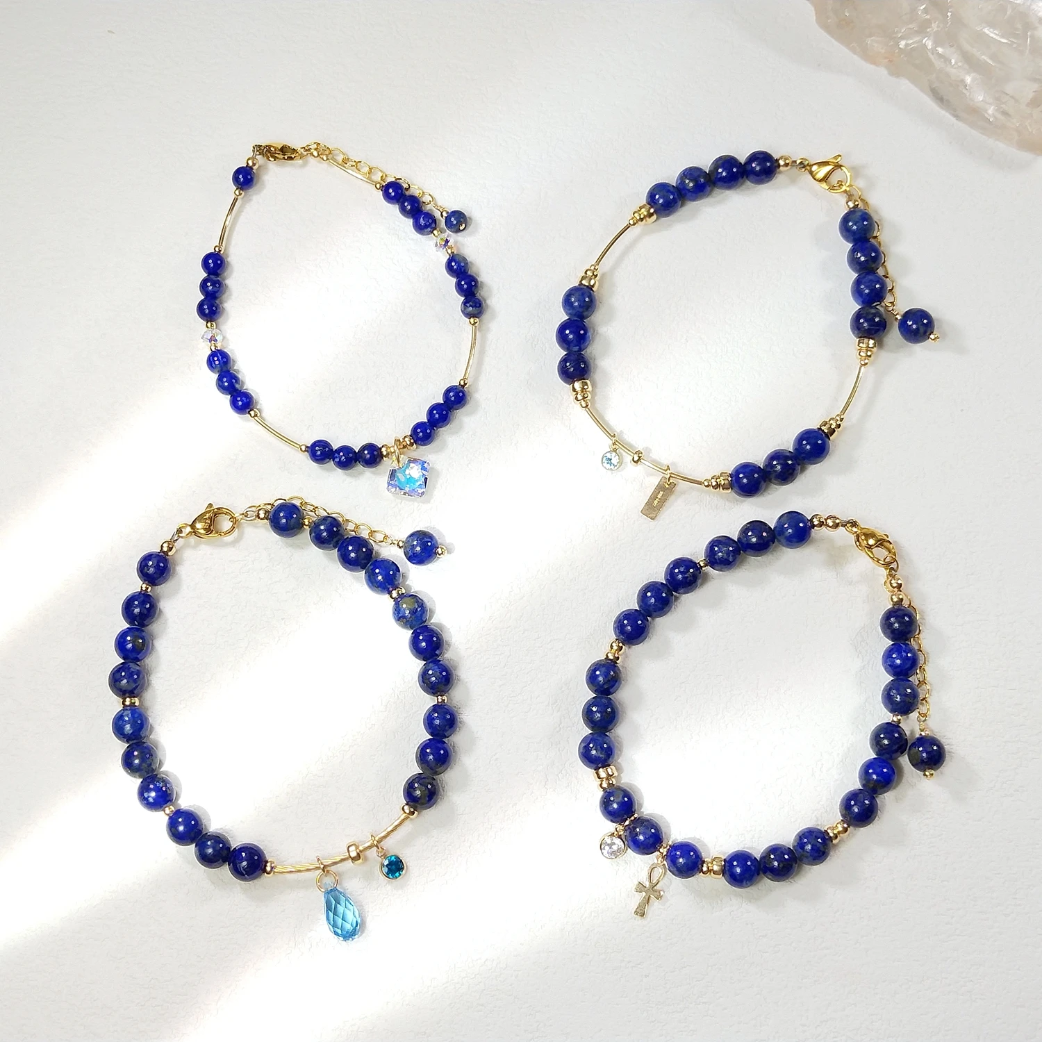 

Lii Ji Natural Lapis Lazuli 4mm 6mm American 14K Gold Filled Charms Handmade Bracelet