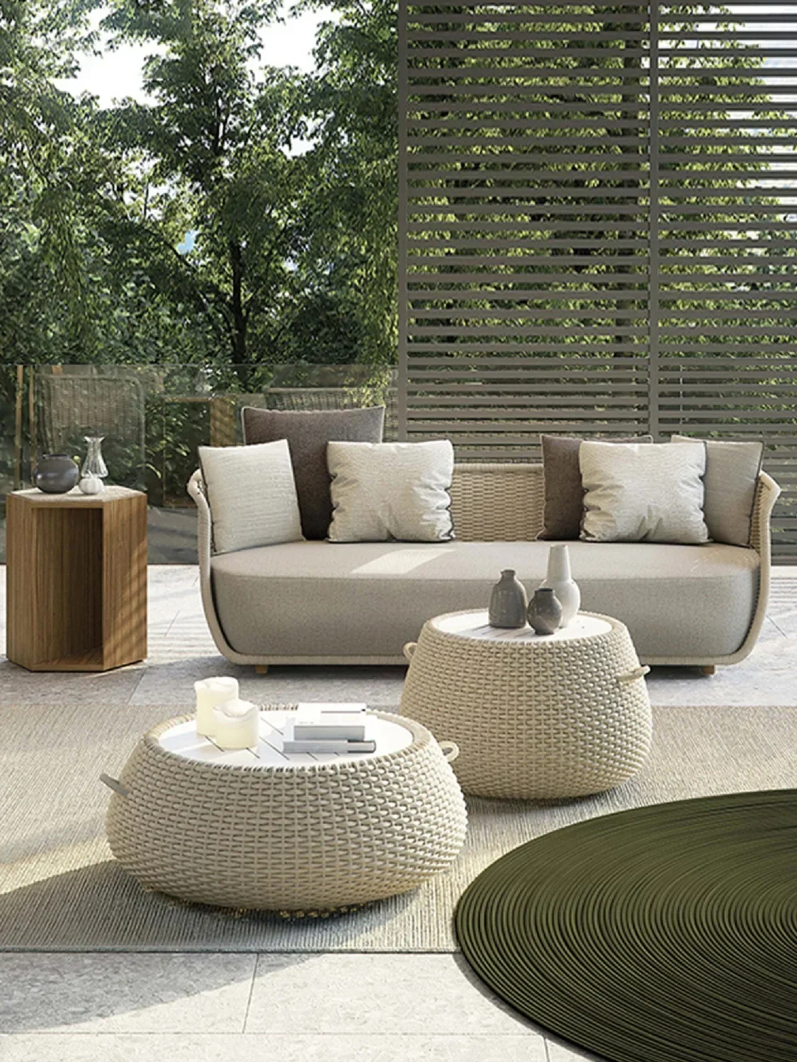 Outdoor rattan sofa garden balcony outdoor sun protection leisure sofa homestay garden sun room Rattan sofa combination