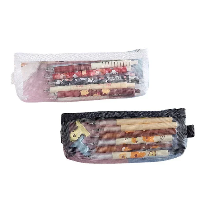 Imagem -01 - Mesh Zipper Pen Storage Bolsa Transparente Maquiagem Brush Case Kits de Papelaria Portáteis Pencil Case Organizer mesh zipper pen storage bolsa transparente maquiagem brush case kits de papelaria portateis pencil case organizer 01