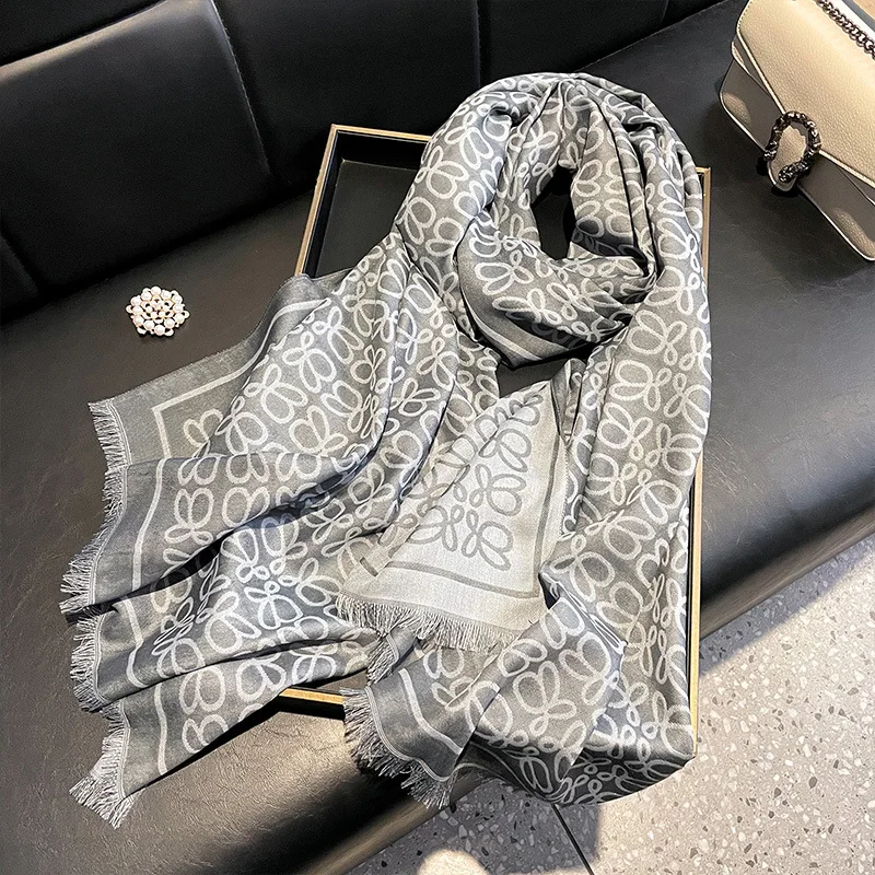 

Summer New Border Pattern Color Tencel Cotton Simple Fashion Versatile Silk Scarf Women's Sunscreen Shawl Thin Outer Fit