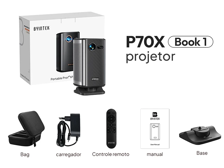 BYINTEK BOOK 1 P70X Portable Built-in Battery 4K Support 3D Wifi for Outdoor Movie Night Home Theater Projectors