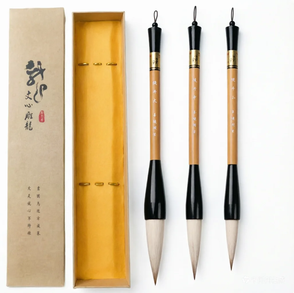 Art Supplies, Large Calligraphy Brush, Goat & Wolf Hair Mix, for Couplet Painting, Handmade Bamboo, Professional Artist Gift Box