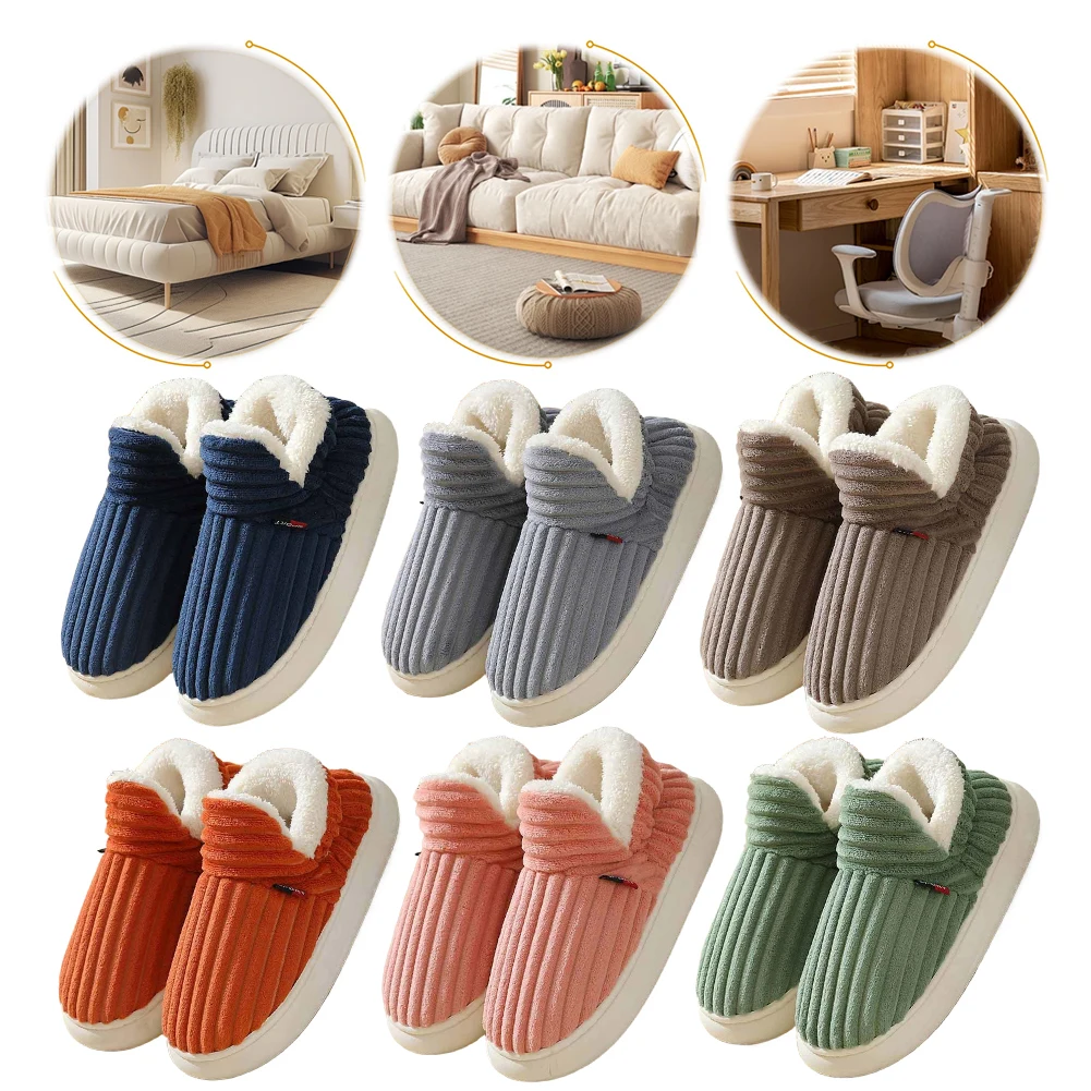 Winter Plush Slippers Anti Slip Closed Toe Slippers Thick Sole Soft Couple Slippers Fluffy Closed Toe Slides for Indoor Bedroom