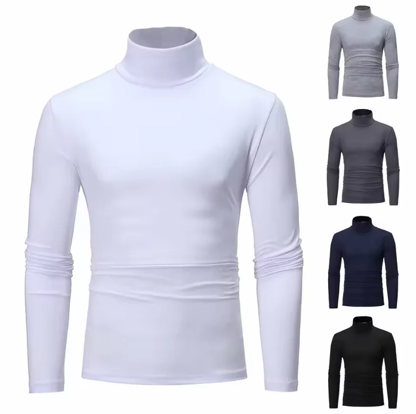 

1/2piece Autumn And Winter Men's Semi High Neck Fashionable Base Long Sleeved Top Solid Color Casual Sports Fitness Warm T-shirt