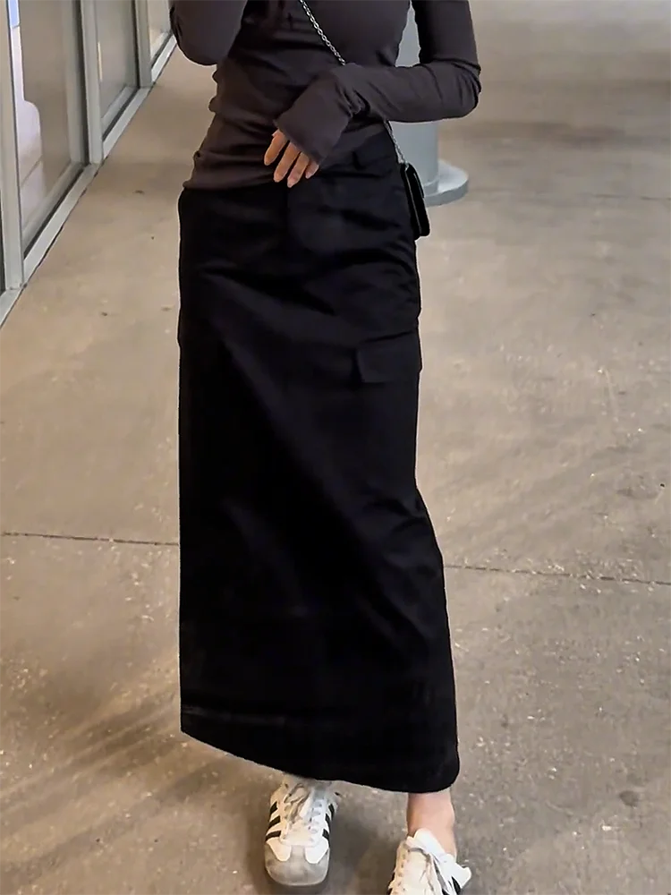 

Новая осенняя юбка в американском повседневном стиле: универсальная, стройнящая, антивозрастная, черная, для работы и повседневной носки, в корейском стиле.