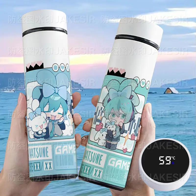 Anime Hatsune Miku Smart Thermos Cup Cartoon Cute Student Children Large Capacity Portable 304 Stainless Steel Kettle Kids Gift