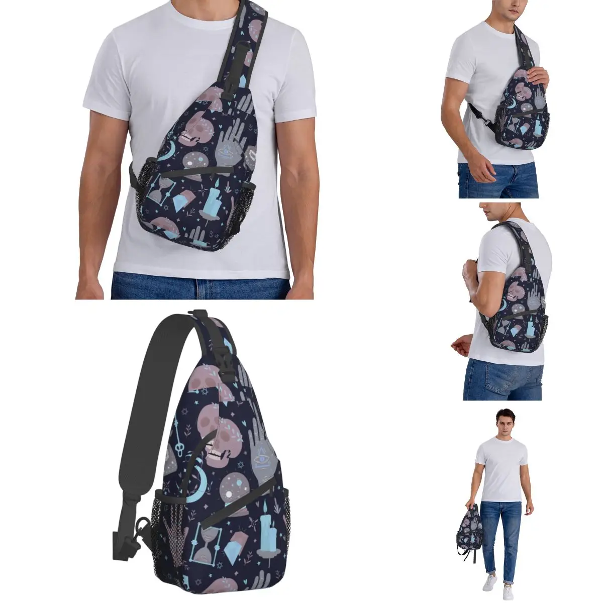 Bandolera de brujería para hombre y mujer, bolso de pecho con Mandala, mochila de hombro, mochila de día para viajes, senderismo y deportes