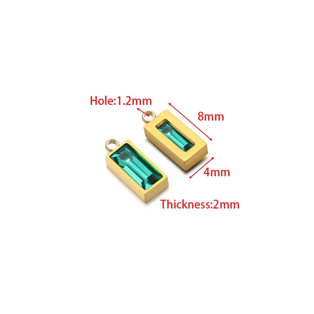 5pcs No Fade Stainless Steel Birthstone Charms Colorful Rectangle Glass Pendants for DIY Girl Jewlery Material Necklace Findings