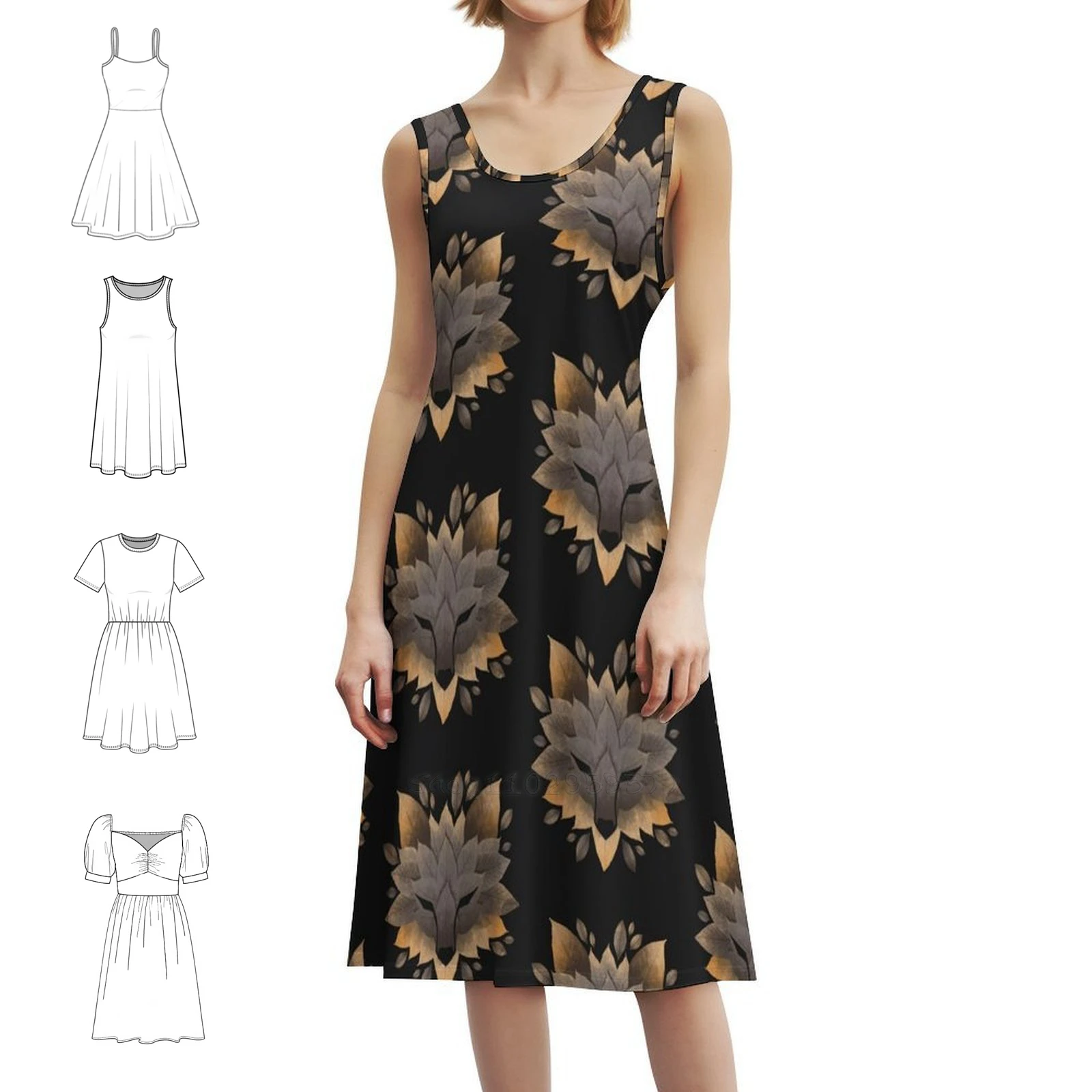 

Волк листьев, шикарное платье в стиле бохо, элегантное модное пляжное платье для свадебной вечеринки, платье с волком и волками, осеннее платье с листьями и листьями