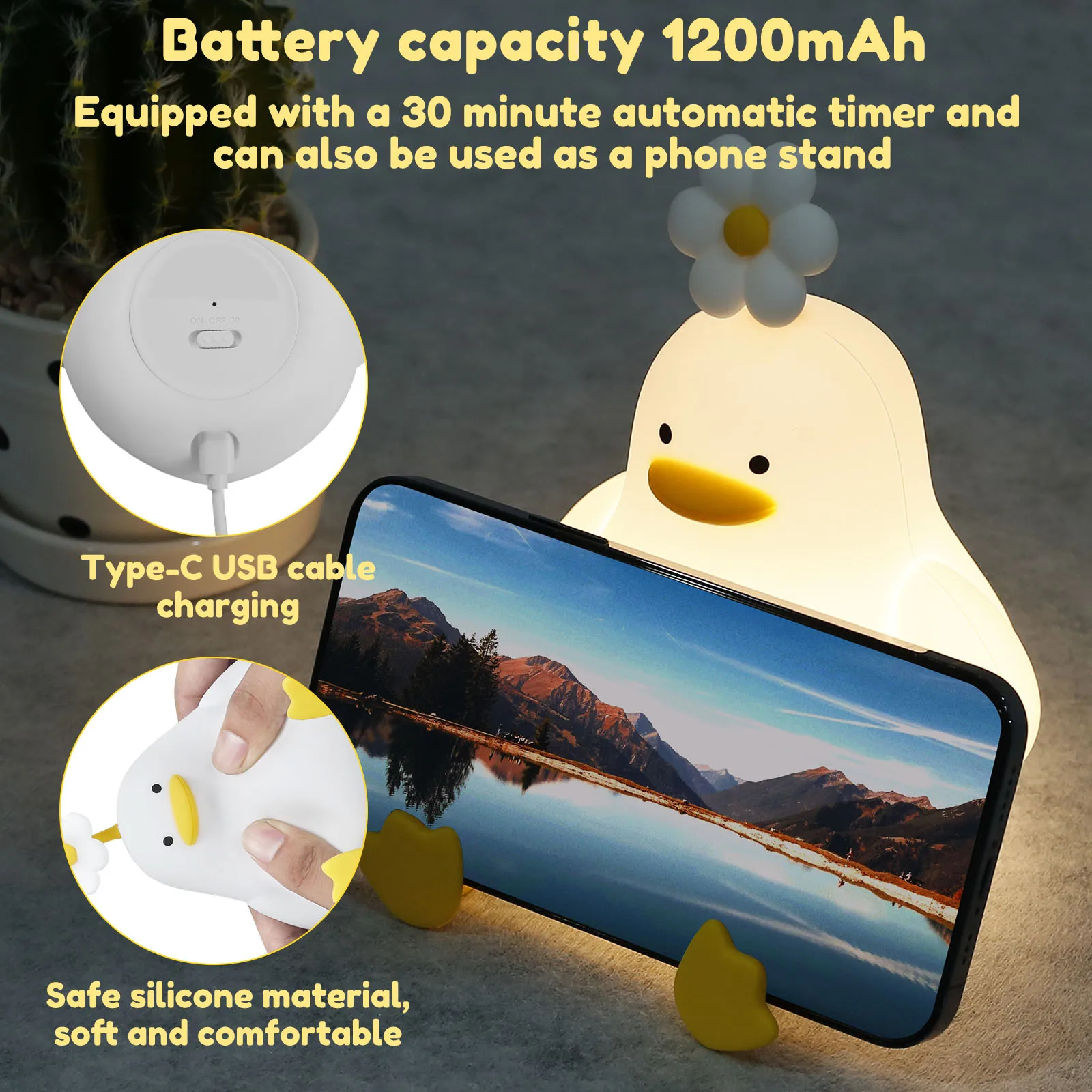 Led Children Night Light Duckling Rechargeable Lamp USB Silicone Squishy Sleeping Bedroom Desktop Decor Lamp Child Holiday Gift