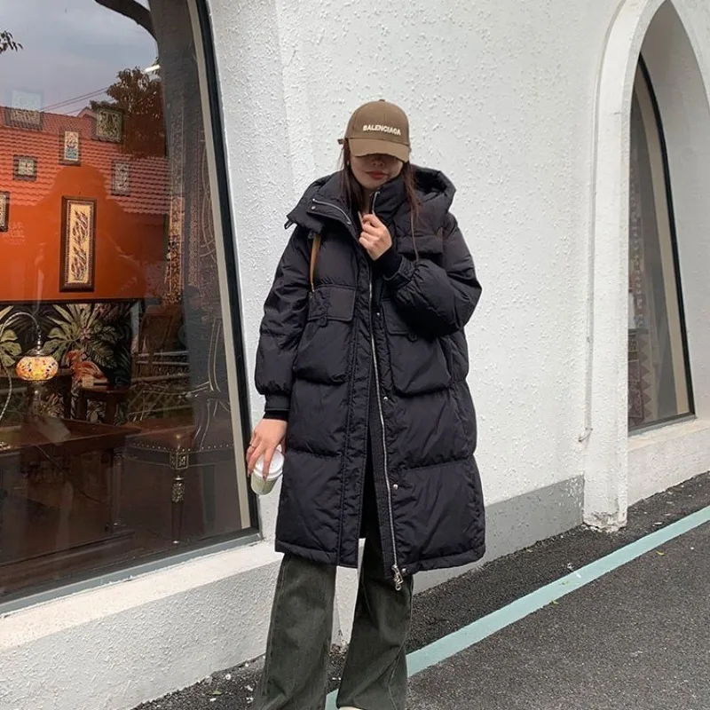 2023 neue Frauen Daunen jacke Wintermantel weibliche mittellange Version Parkas lose dicke warme Outwear Mode Nische Kapuzen mantel