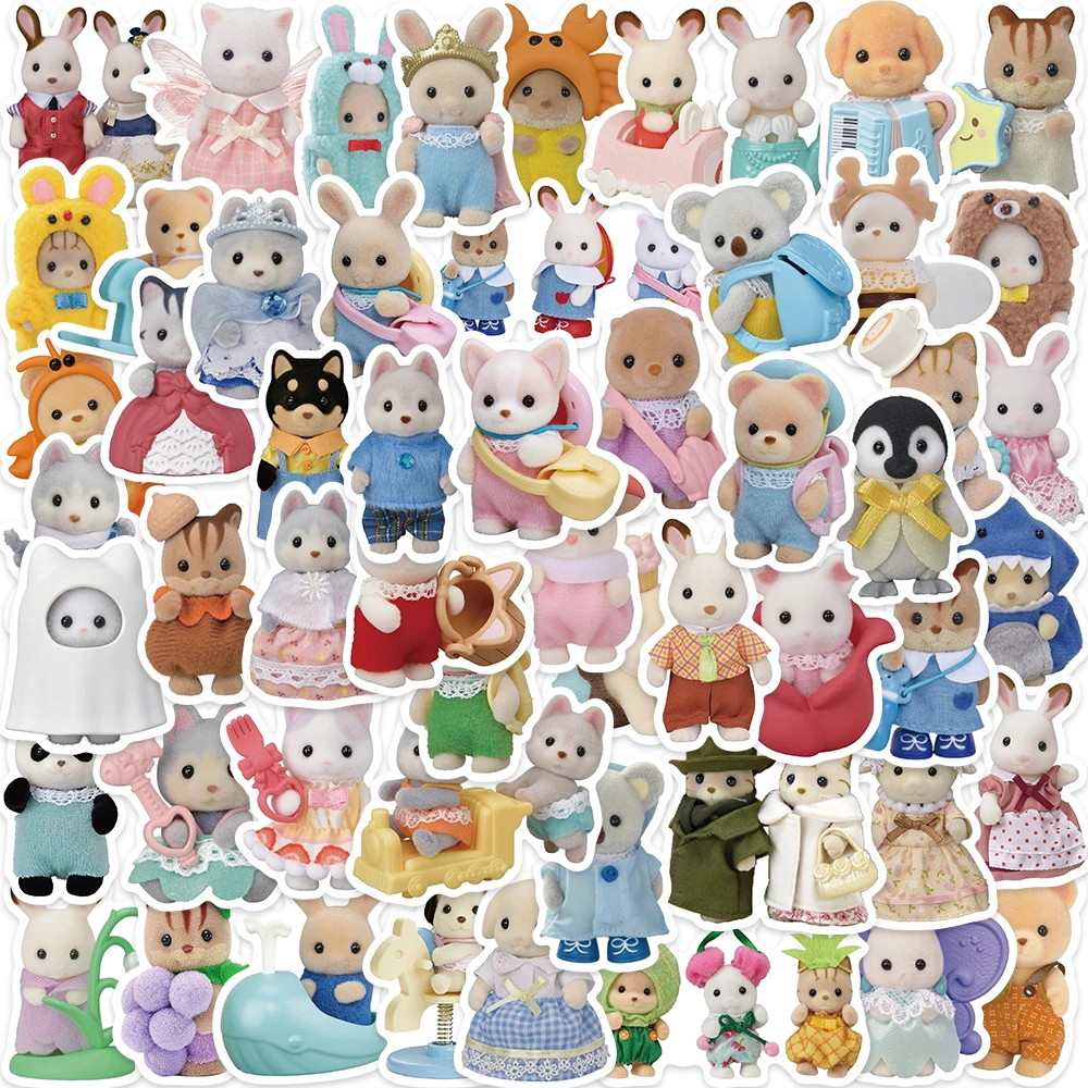 

55pcs Calico Critter Stickers Animals Cartoon Aesthetic Decals For Laptop Luggage Phone Skateboard Guitar Waterproof Stickers