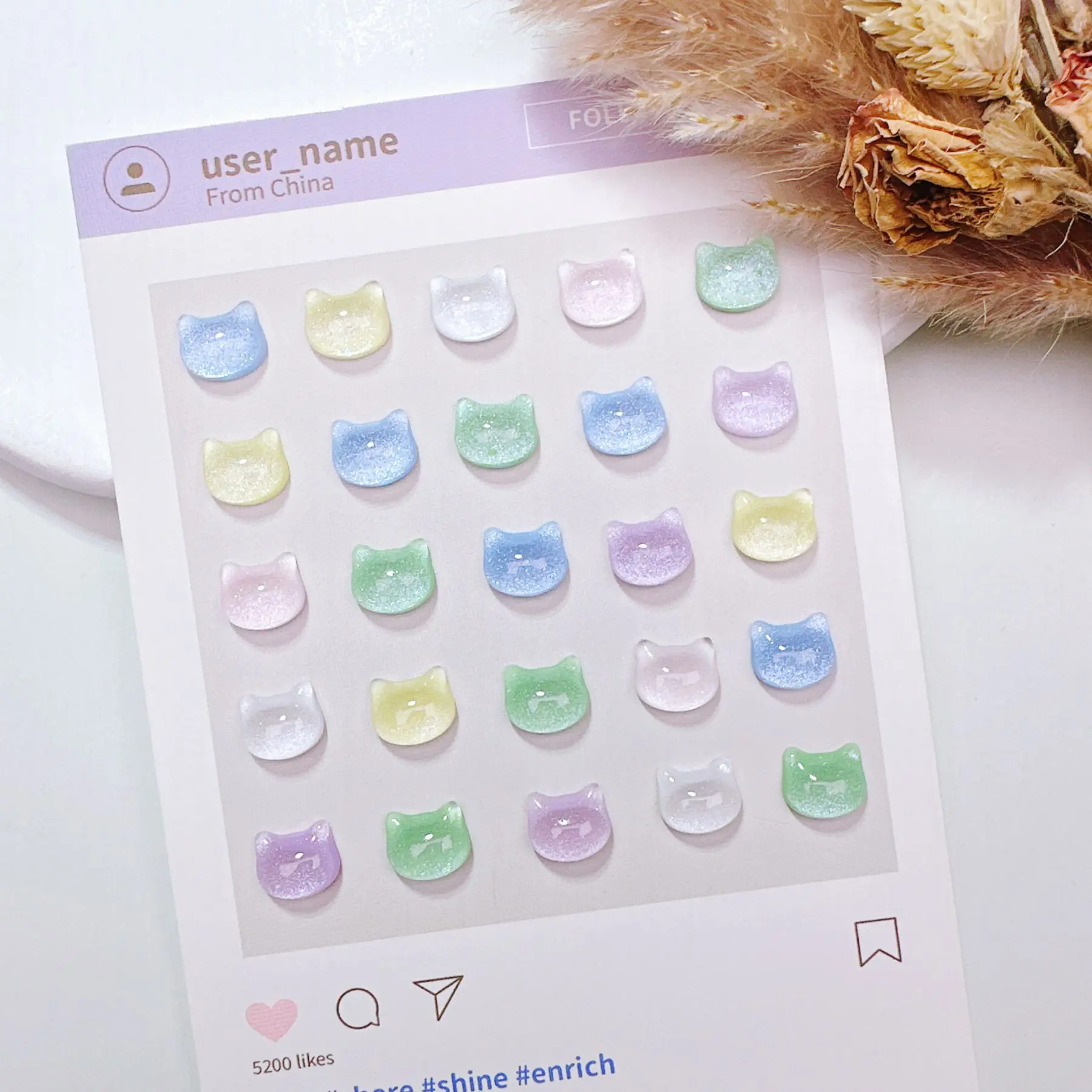 50/100/200Pcs, 9*8mm, Fine Sparkle, Cartoon Cute, Cat Head, Macarons, Ice Transparent, Nail Accessories, Stereo, DIY