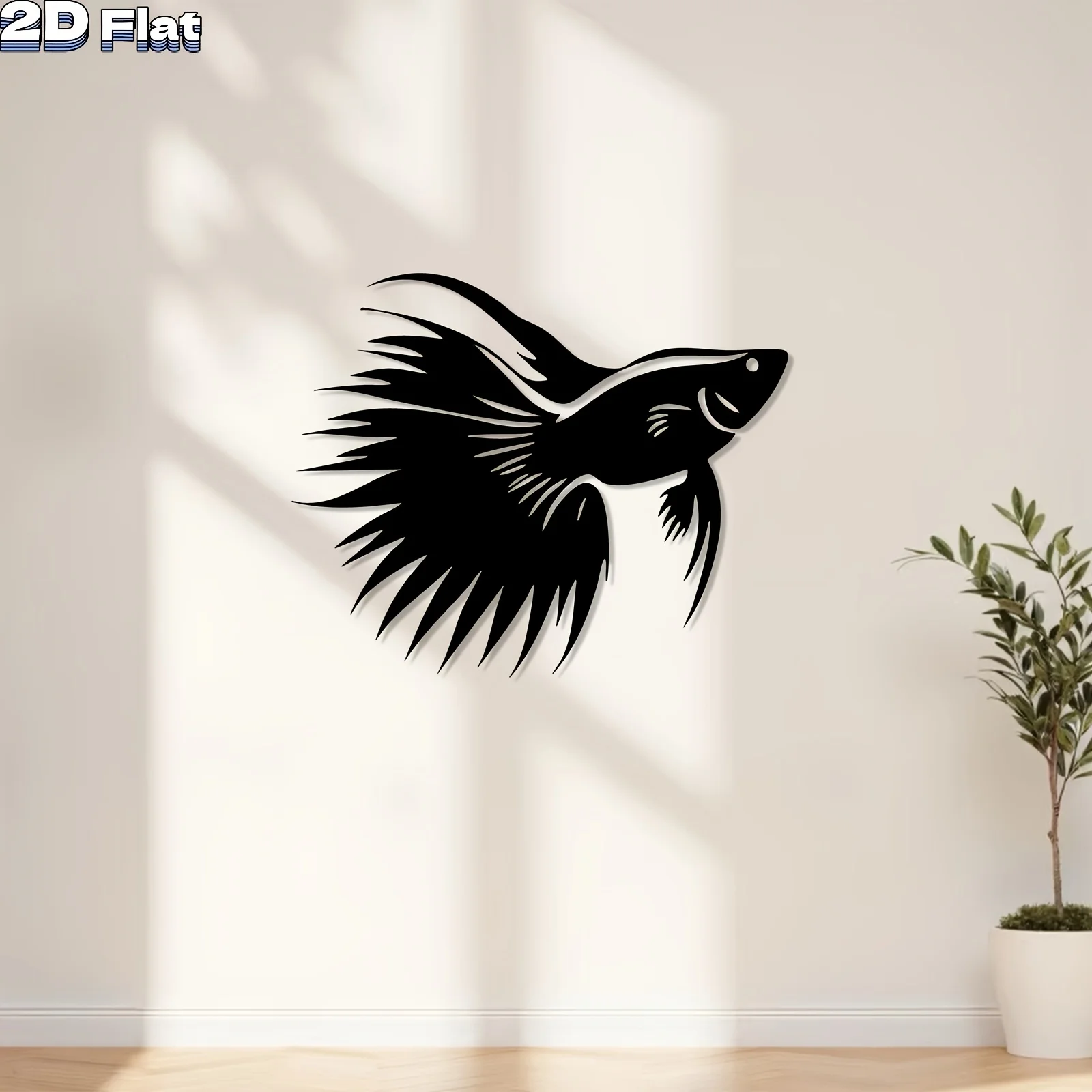 Betta fish metal wall art, siamese fighting fish iron wall decor, aquatic silhouette wall sculpture, garden fence decoration
