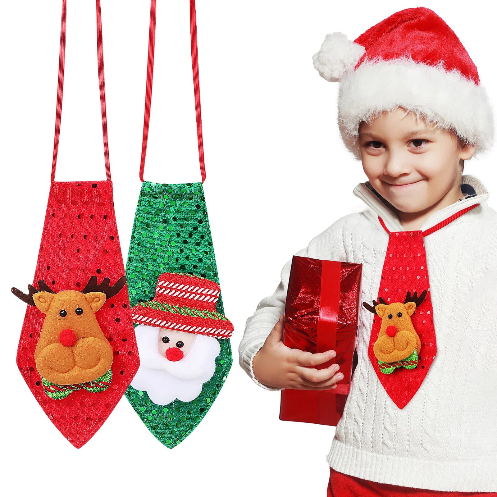 

2Pcs Christmas Sequin Necktie Decorations Santa Fabric Hanging Ornaments Party Holiday Tree Decor Necktie Christmas Decorations
