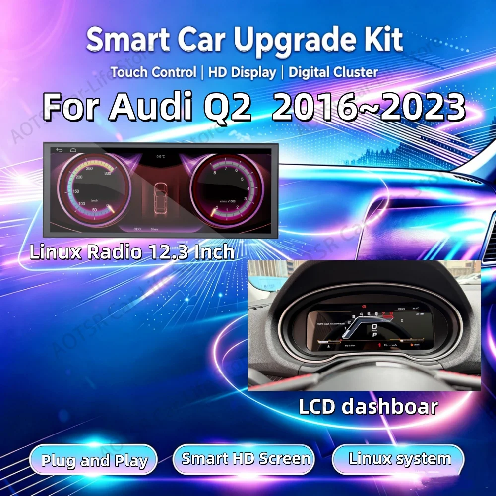 Smart Car Upgrade Kit For Audi Q2 2016~2023 With CarPlay Digital Cluster Instrument Panel Cockpit Multifunctional Speedometer