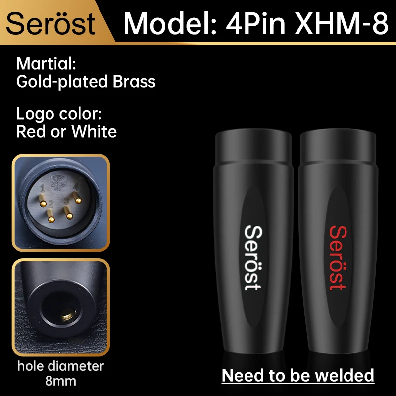 Serost HiFi Audio 3-Pin/4-Pin XLR-Stecker Vergoldeter Messing-Balance-Kabelstecker Männlich Weiblich XLR-Anschluss für Mikrofon, Mischpult, Lautsprecher – Detail 10
