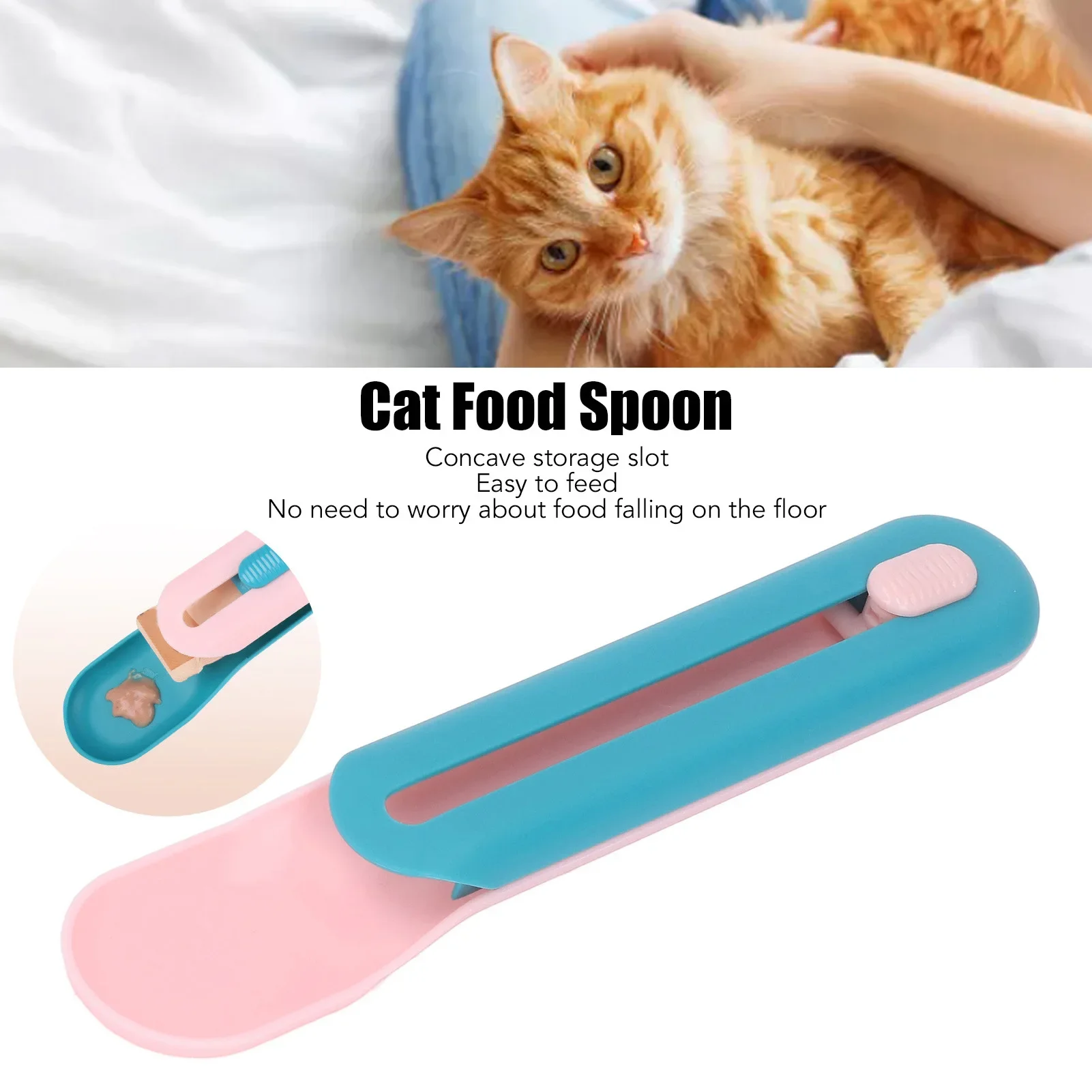 Cat Wet Treats Dispense Spoon Practical Cat Snack Spoon For Pet Feeding Watering Supplies Pink Spoon With Blue Handle