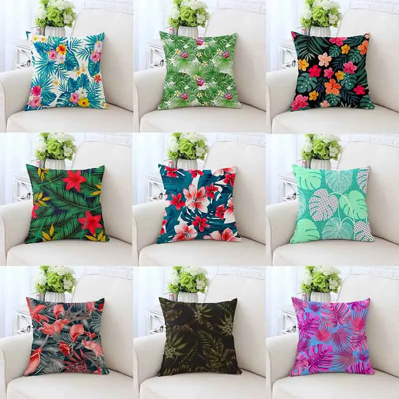 

Luxury Home Decor Pillowcase Tropical Rainforest Plant Flower Coconut Print Office Sofa Car Cushion Cover