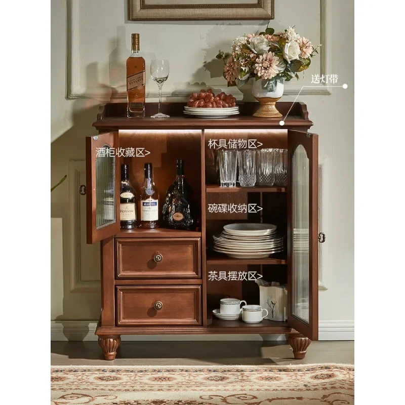 Solid wood tea cabinet retro ultra-thin storage cabinet dining side  living room wall storage small side