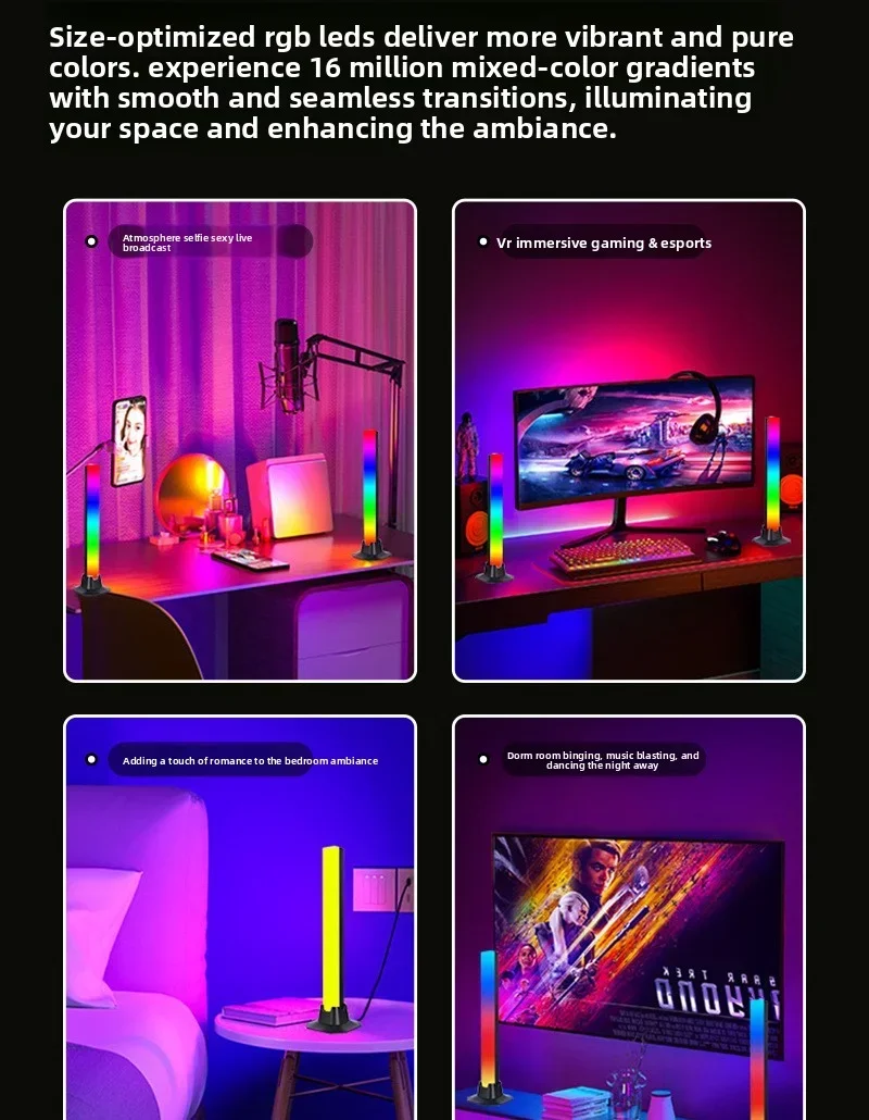 RGB LED Pickup Light Bar Music Sync Gaming Ambient Lamp WIFI Bluetooth IR Control