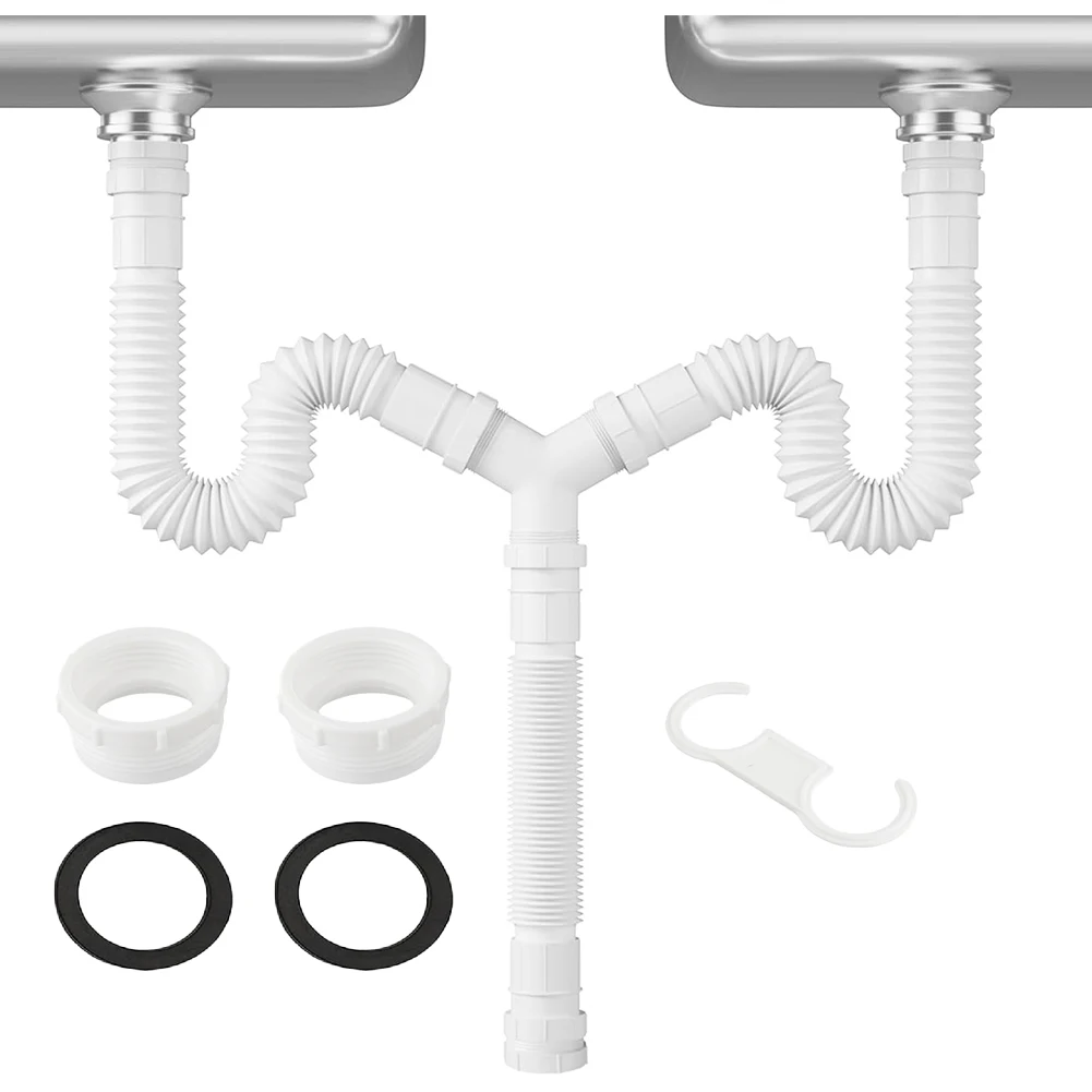80cm After Stretching Flexible Drain System Compatible With G1-1 2 Pipes Kitchen Drain G1-1 2 Compatible Deep-Threaded Nuts