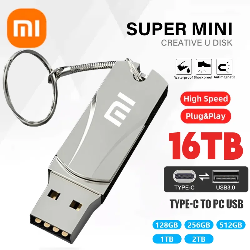Xiaomi 16TB USB Flash Drives 2TB High Speed Metal 1TB Pendrive Pen Drive Waterproof SSD Storage PC Phone Data Transfer Portable