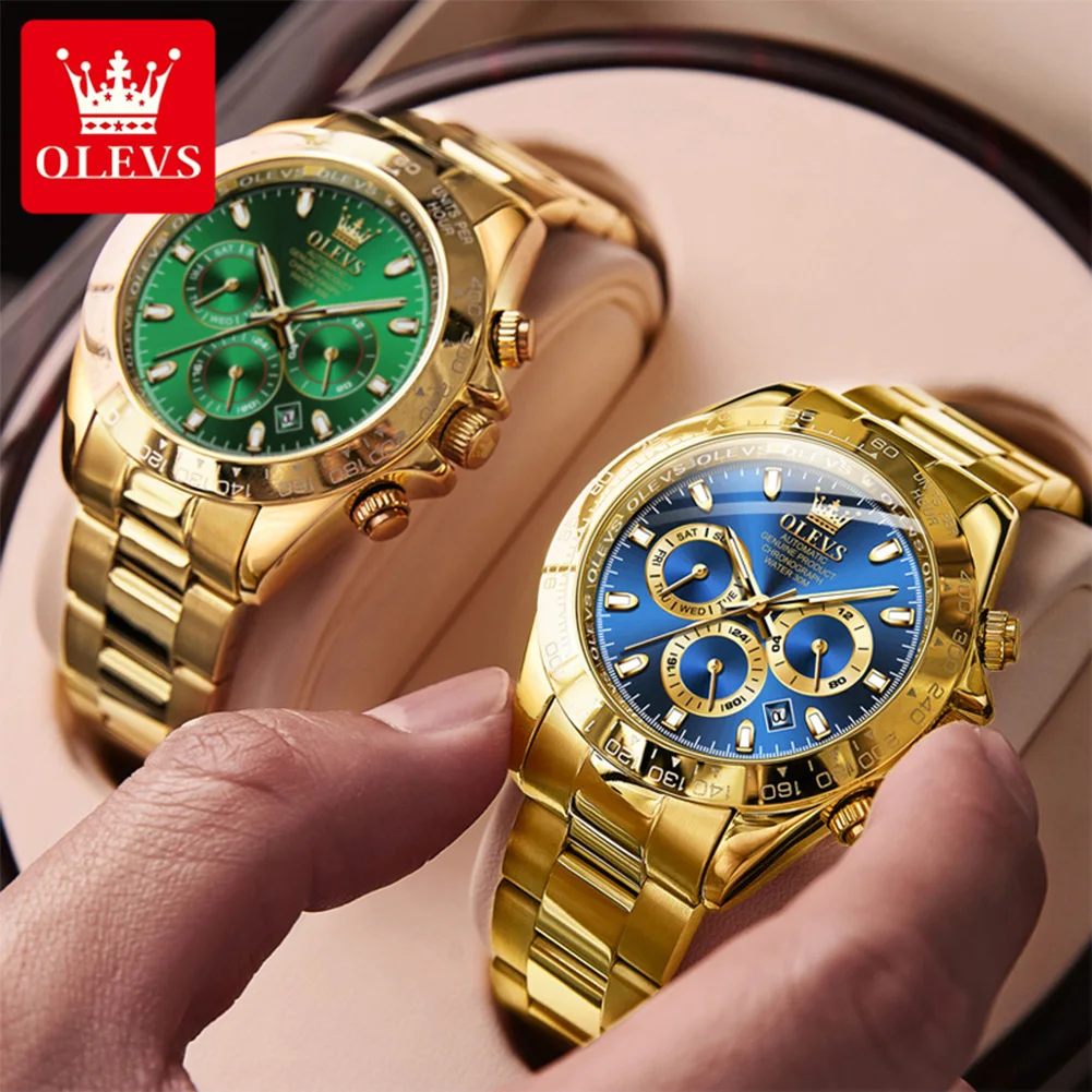 OLEVS 6638 オリジナル機械式メンズ腕時計 ステンレススチール 防水 夜光 曜日カレンダー表示 自動巻き腕時計 メンズ向け