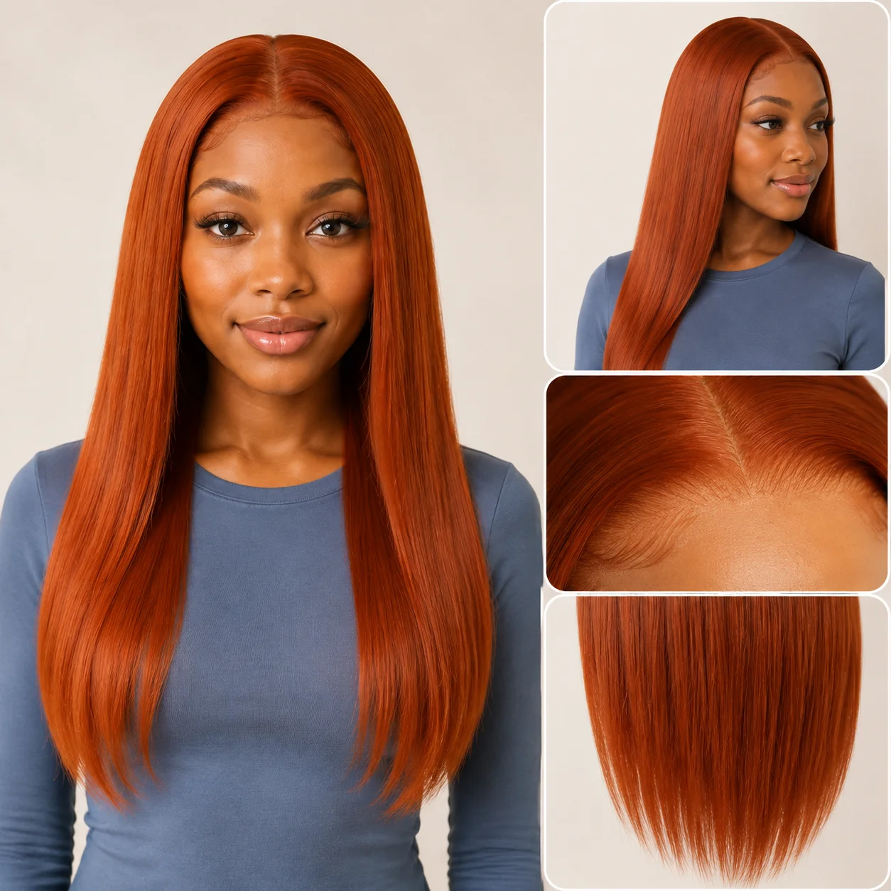 Straight Yellow-Orange 13x4 Fringed Front-Edge Wig Made of 100% Real Hair 13x4 Fringed Front-Edge Women's Wig with 200% Density 20 Inches #350 Color