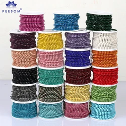 PEESOM 2mm-4mm Glass Rhinestone Chain Trim with Colorful Bottom Sewing Strass Cup Chain Crystal Banding Glue On Rhinestone Trim